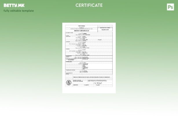 Модерен стил Шаблон за извод од матична книга на родените во Австралија Виктор